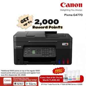 Product: Name: Canon Pixma G4770 Print Scan Copy Fax Ink Tank with WiFI; Windows + Mac Canon