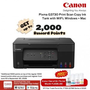 Product: Name: Canon Pixma G3730 Print Scan Copy Ink Tank with WiFI; Windows + Mac Canon