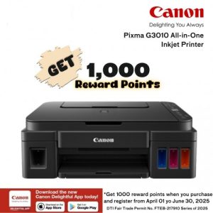 Product: Name: Canon Pixma G3010 Print, Scan and Copy Ink Tank with Wi-Fi Canon