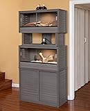 Product: Name: New Age Pet ECOFLEX Two Medium Reptile Enclosures with Matching Stacker and Cabinet Stand Set in Grey